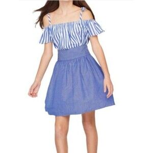MILLY MINIS CHAMBRAY SHIRTING FLARE SKIRT